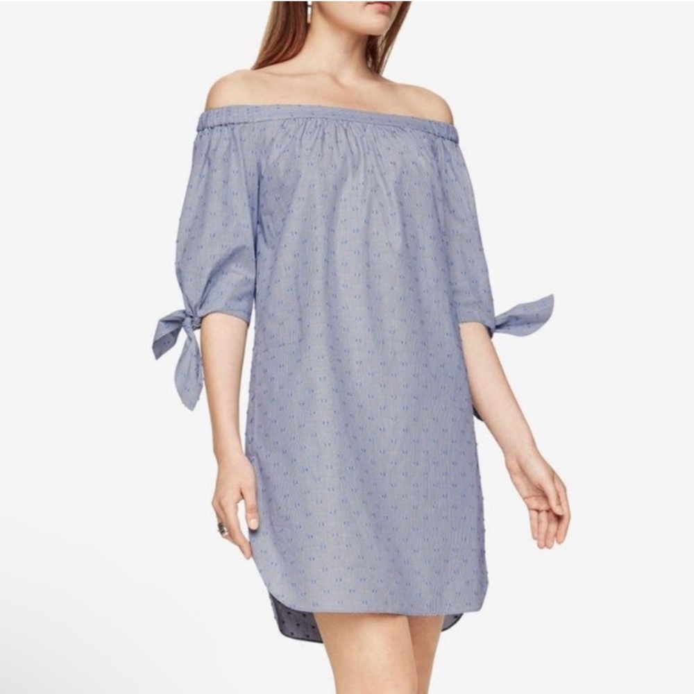 BCBGMaxAzria Off-Shoulder Light Blue Mini Dress
